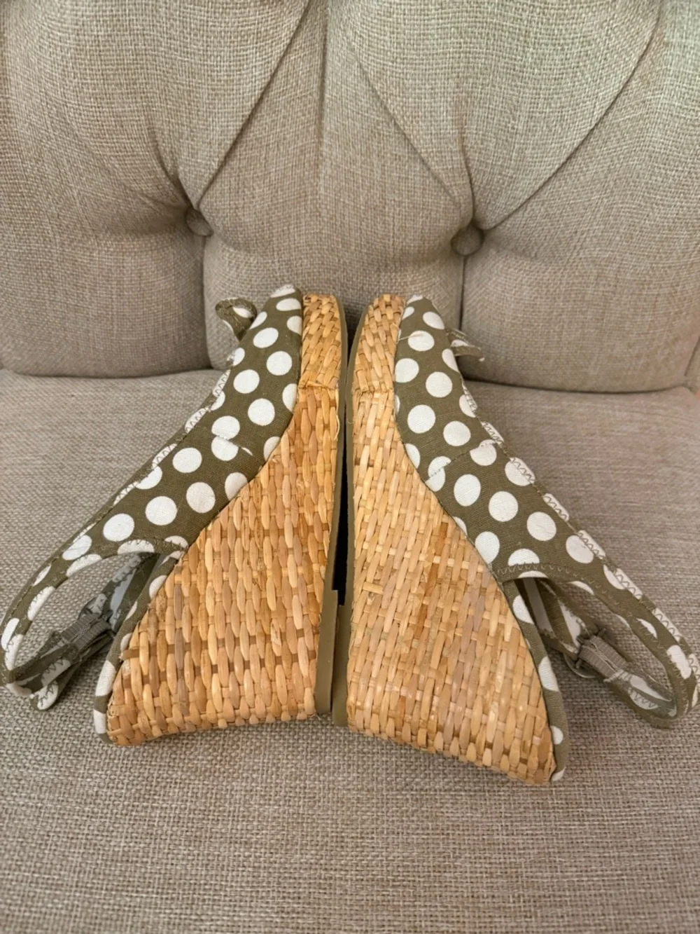 Retro Polka Dot Wedge Espadrilles in Olive and Cream pin up sexy